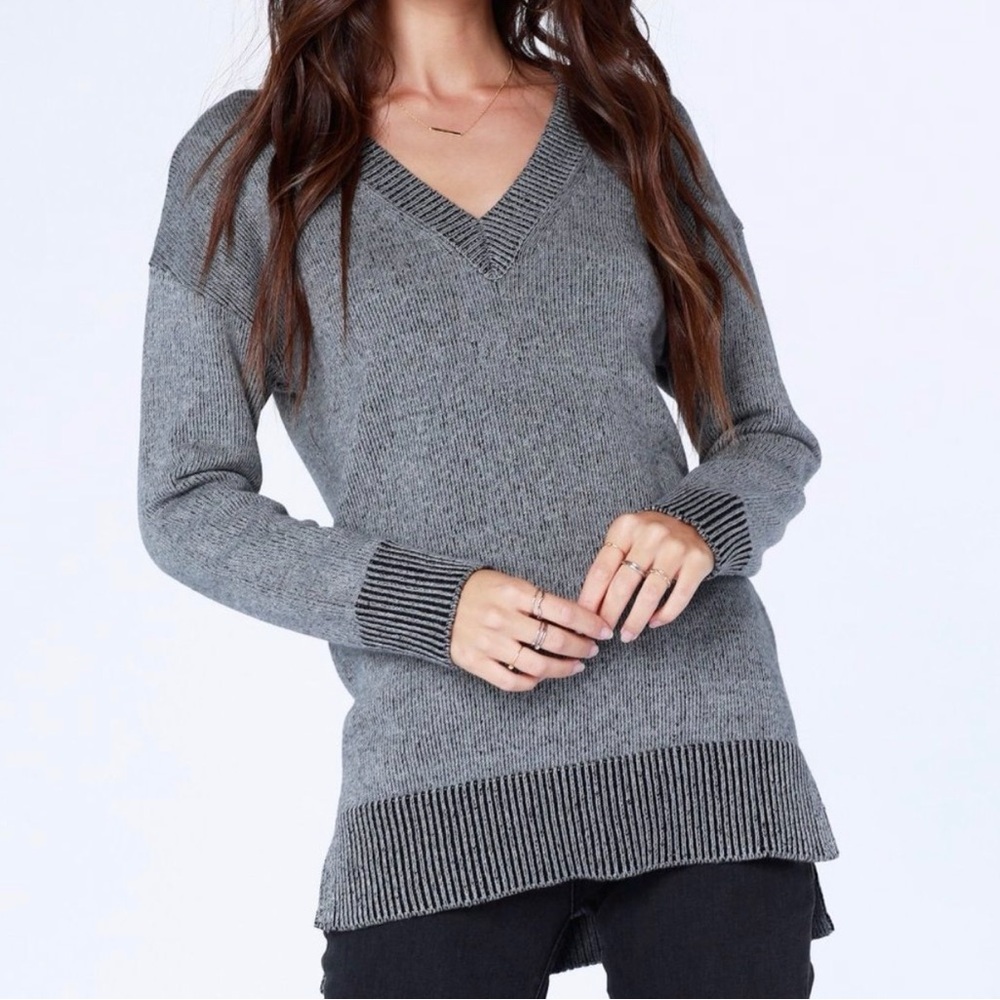 NWT Bobi Black Los Angeles heather grey V neck cotton sweater Medium